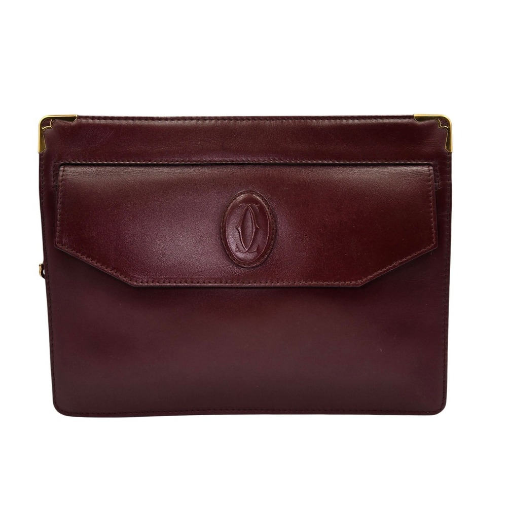 Cartier Burgundy Leather Clutch Envelope Bag Burgundy Gold Hardware